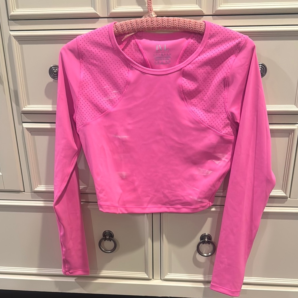 Pink Long Sleeve Fitted Crop Top